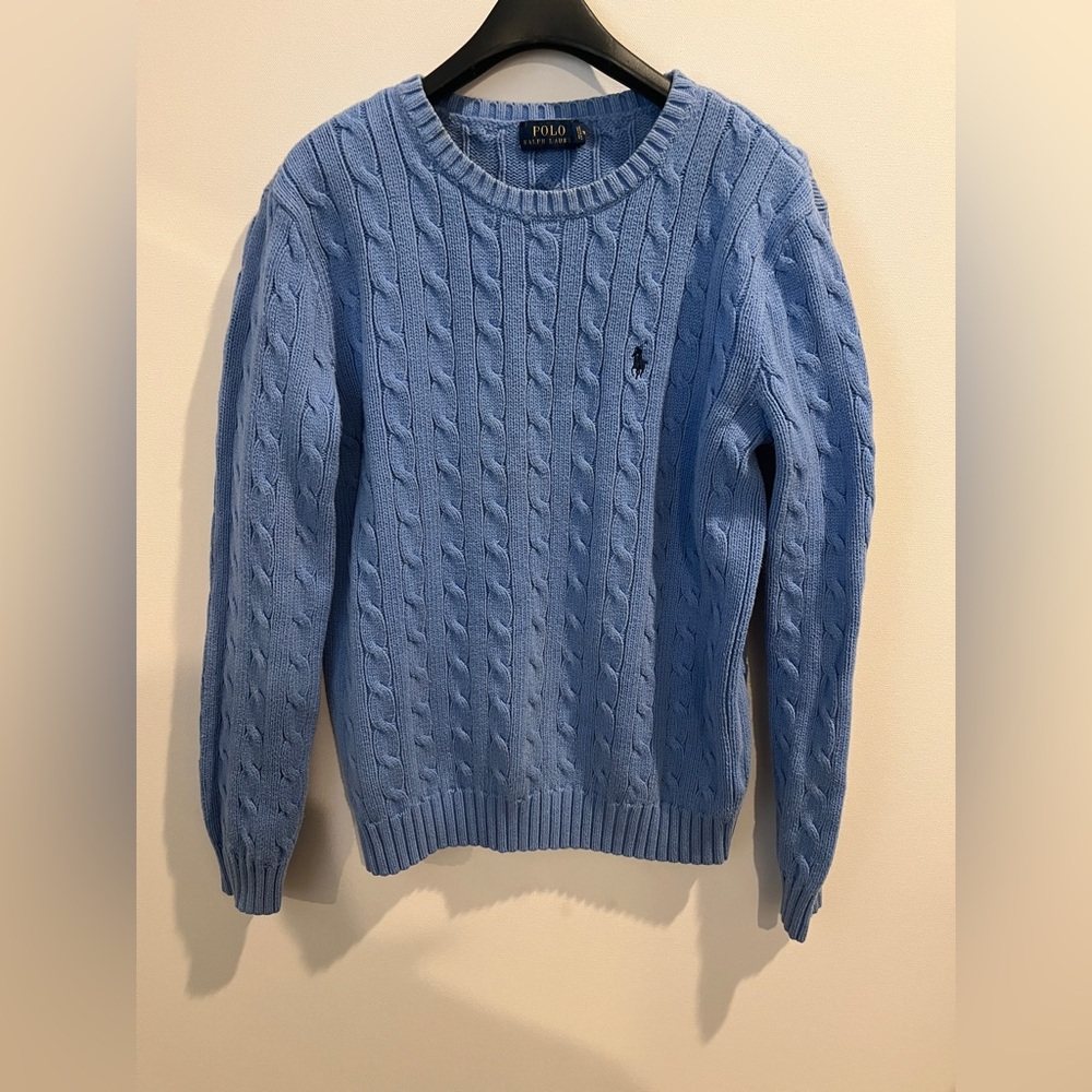 Ralph Lauren Light Blue Cable Knit Crewneck Sweater Cotton L